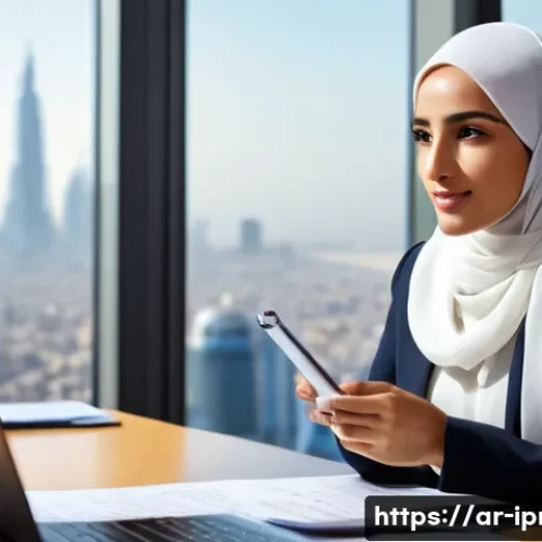구매조달사로 성공적인 직장생활을 하는 방법 - A professional Middle Eastern businesswoman in a modern office setting, wearing modest business atti...
