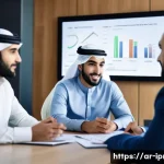 구매조달 직무의 업무 흐름 상세 설명 - A professional Middle Eastern business meeting in a modern office, featuring diverse Arab men and wo...