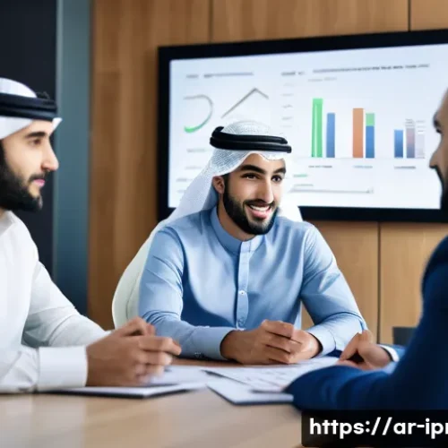 구매조달 직무의 업무 흐름 상세 설명 - A professional Middle Eastern business meeting in a modern office, featuring diverse Arab men and wo...