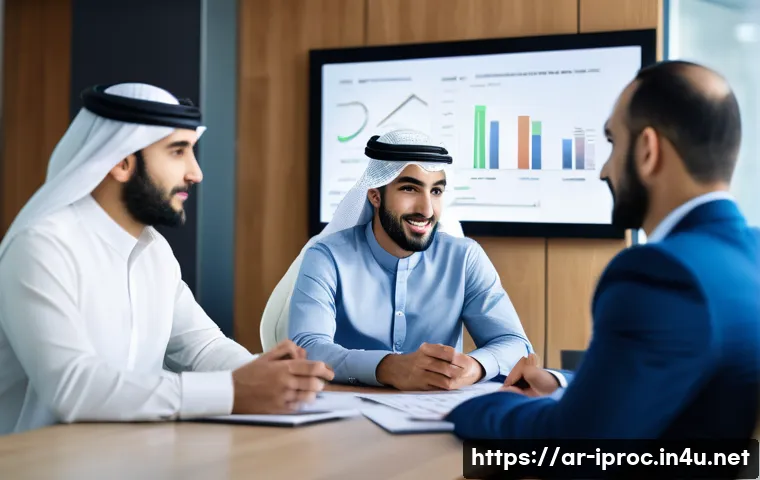 구매조달 직무의 업무 흐름 상세 설명 - A professional Middle Eastern business meeting in a modern office, featuring diverse Arab men and wo...